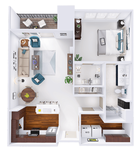 Floor plan for 1 bed, 1 bath, 985 sqft